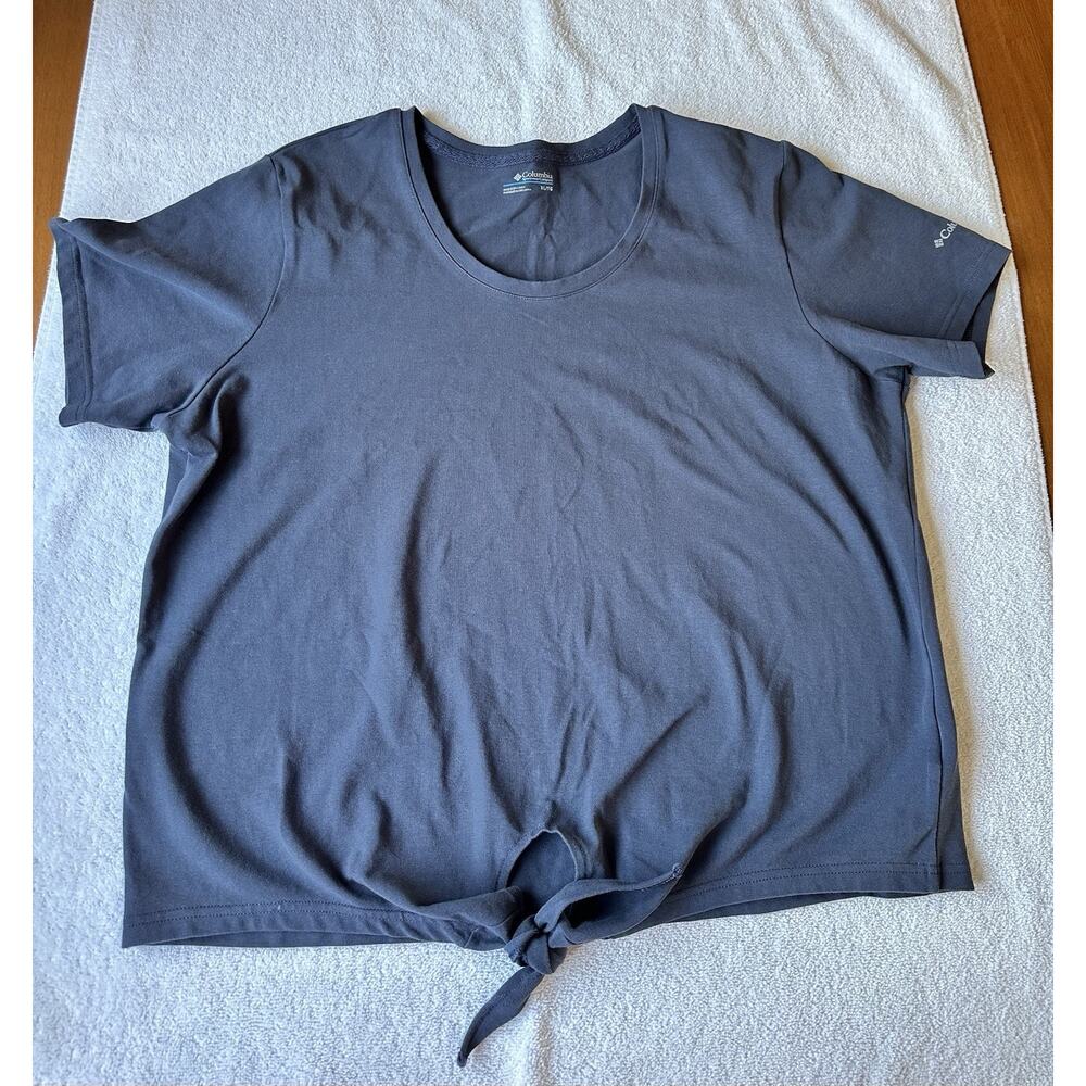 Columbia Dark Blue Knit Tie Front Short Sleeve T-Shirt Women's Size XL